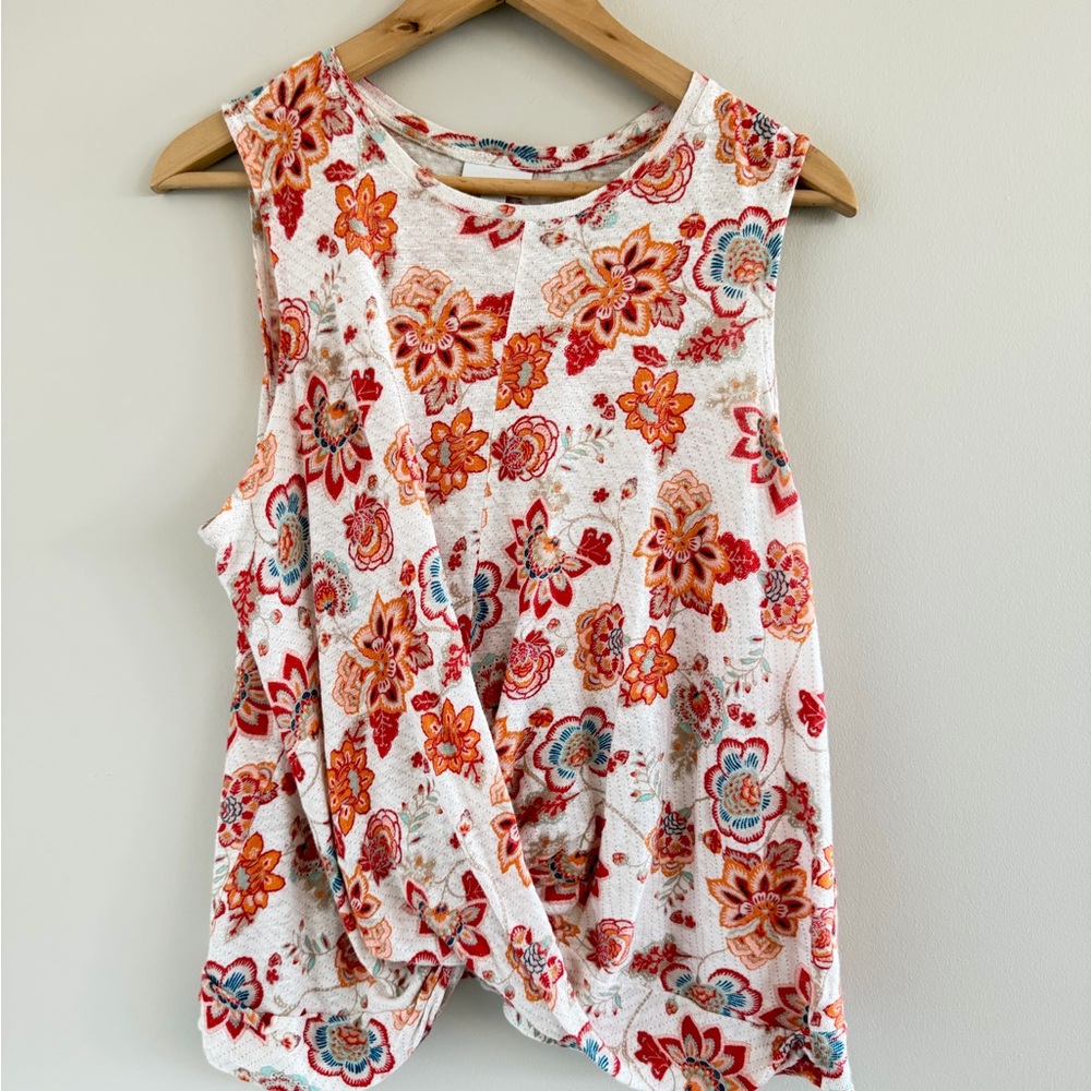 J Jill Linen Tank Top Medium Floral Boho‎ Cottagecore Lightweight Sleeveless Top